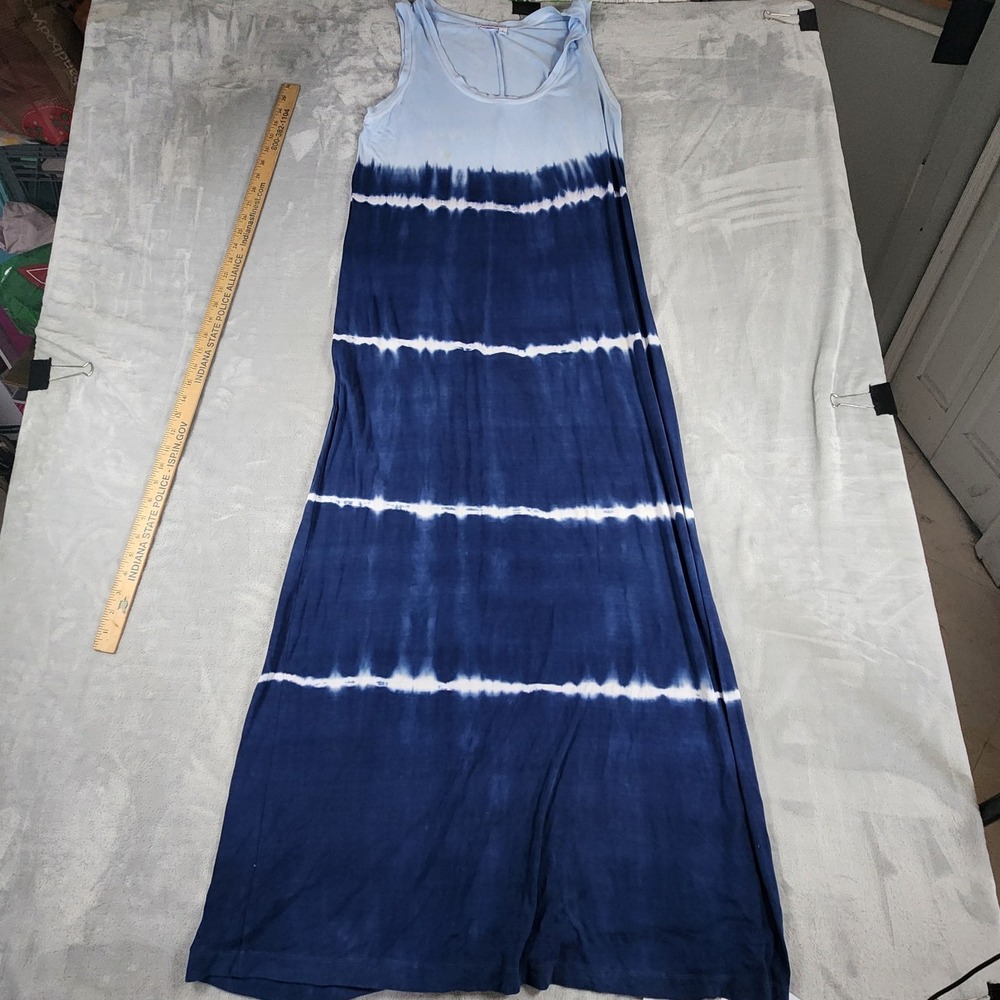 Fresh Produce Blue Sleeveless Tie Dye Maxi Dress L Coastal Grandma Boho Preppy